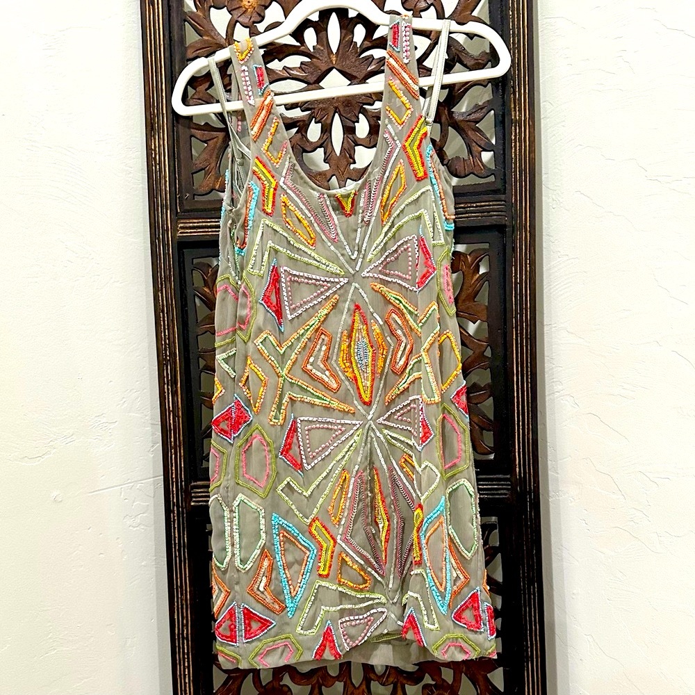 Bebe Geometric Patterned Sequined Slip Dress - Picture 6 of 15